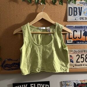 Green cropped lace shirt